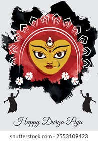 illustration of Goddess Durga in Happy Durga Puja Subh Navratri Indian religious background design.All layers are single for any customization. Eps 10 vector illustration
