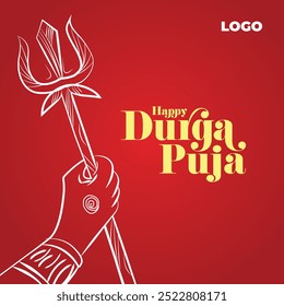 Ilustração da Deusa Durga segurando um Trishul em sua mão. Happy Durga Puja Background. postagens de mídia social, modelo de design de cartão de saudação
