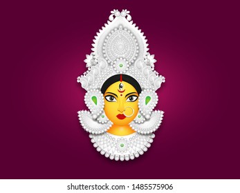 Ilustración de la diosa Durga Maa cara sobre fondo morado se puede usar como diseño de afiches.