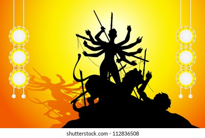 illustration of goddess Durga in Subho Bijoya background