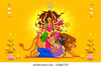 illustration of goddess Durga in Subho Bijoya (Happy Dussehra) background