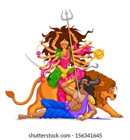 illustration of goddess Durga in Subho Bijoya (Happy Dussehra) background