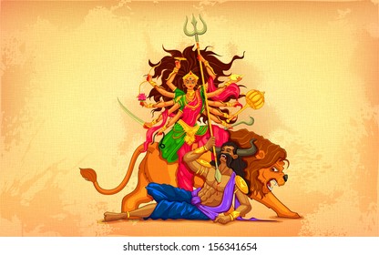 illustration of goddess Durga in Subho Bijoya (Happy Dussehra) background