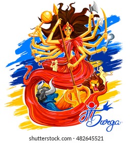 illustration of goddess Durga in Subho Bijoya (Happy Dussehra) background with bengali text meaning Mother Durga