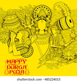 illustration of goddess Durga in Subho Bijoya (Happy Dussehra) background