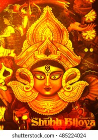 illustration of goddess Durga in Subho Bijoya (Happy Dussehra) background