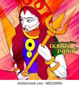 illustration of goddess Durga in Subho Bijoya (Happy Dussehra) background with Durga Puja greetings