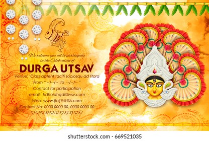 illustration of Goddess Durga in Subho Bijoya (Happy Dussehra) background