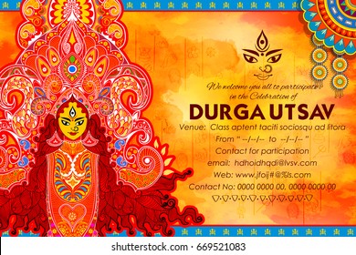 illustration of Goddess Durga in Subho Bijoya (Happy Dussehra) background