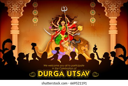 illustration of Goddess Durga in Subho Bijoya (Happy Dussehra) background