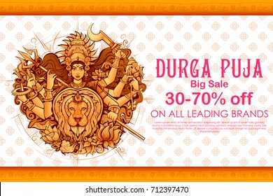 illustration of Goddess Durga in Subho Bijoya (Happy Dussehra) Sale Offer background