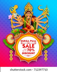 illustration of Goddess Durga in Subho Bijoya (Happy Dussehra) Sale Offer background