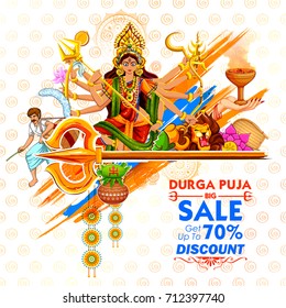 illustration of Goddess Durga in Subho Bijoya (Happy Dussehra) Sale Offer background