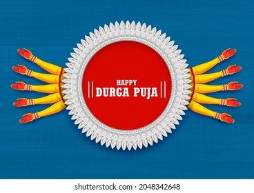 illustration of Goddess Durga ten hands in Happy Durga Puja Subh Navratri Indian religious header banner background