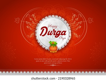 illustration of Goddess Durga ten hands in Happy Durga Puja Subh Navratri Indian religious header banner background