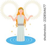Illustration of a goddess emerging from a lake