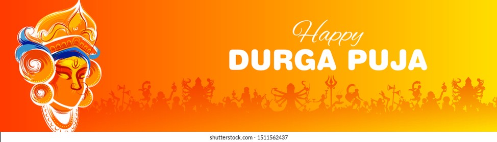 illustration of Goddess in Happy Durga Puja Subh Navratri Indian religious header banner background