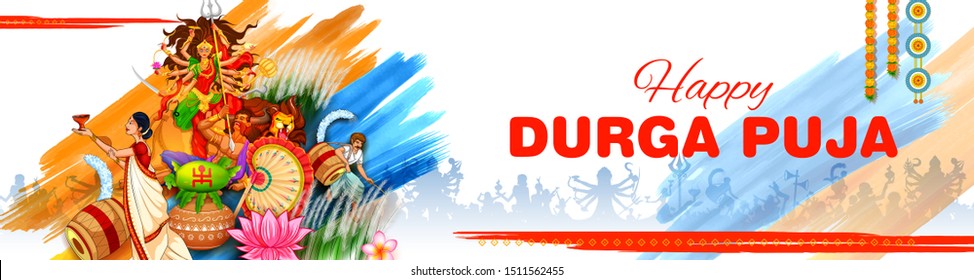 illustration of Goddess in Happy Durga Puja Subh Navratri Indian religious header banner background