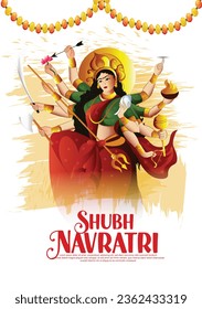 illustration of Goddess Happy Navratri festival background. Navratri Durga Puja Subh Navratri Indian religious kalash with dandiya dance