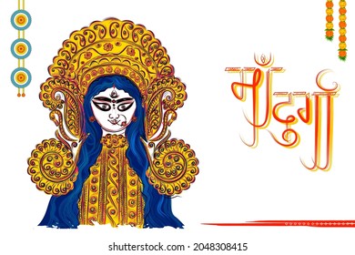 illustration of Goddess in Happy Subh Navratri Indian religious header banner background with text in Hindi Maa Durga meaning Mother Durga