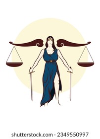 Illustration of the goddess of justice 'themis', a symbol of a legal justice and only the right side