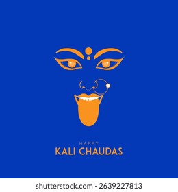 illustration of Goddess Kali Maa of Naraka Chaturdashi. Vector of Goddess Kali Maa on Diwali Kali Pooja background. Happy Kali Chaudas and Naraka Chaturdashi Indian Hindu Festival.