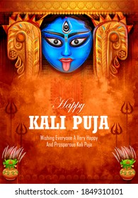 illustration of Goddess Kali Maa on Diwali Kali Pooja background of India festival
