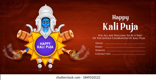 illustration of Goddess Kali Maa on Diwali Kali Pooja background of India festival