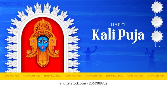 illustration of Goddess Kali Maa on Diwali Kali Pooja background of India festival