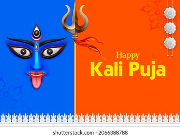 illustration of Goddess Kali Maa on Diwali Kali Pooja background of India festival