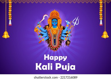 illustration of Goddess Kali Maa on Diwali Kali Pooja background of India festival