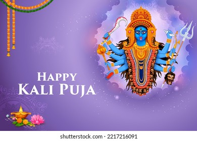 illustration of Goddess Kali Maa on Diwali Kali Pooja background of India festival