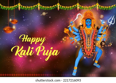 illustration of Goddess Kali Maa on Diwali Kali Pooja background of India festival