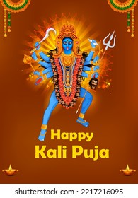 illustration of Goddess Kali Maa on Diwali Kali Pooja background of India festival