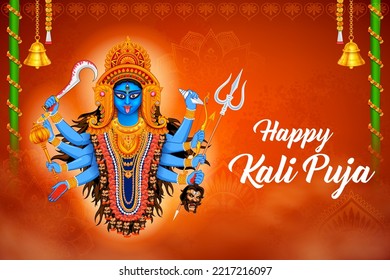 illustration of Goddess Kali Maa on Diwali Kali Pooja background of India festival