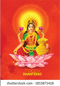 illustration of goddess lakshmi, Gold coin in pot for  Dhanteras celebration 