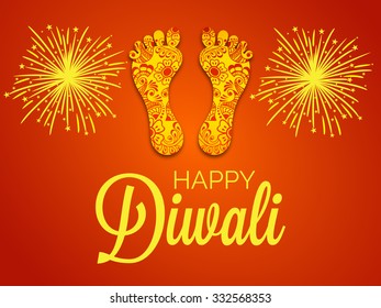 illustration of Goddess Laxmi's footprint with stylish text of Diwali for Diwali celebration.