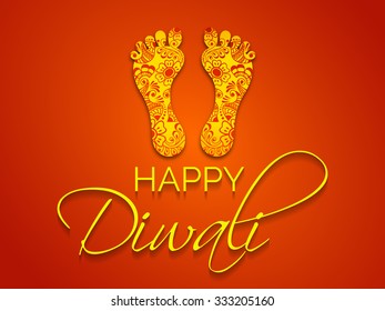 illustration of Goddess Laxmi's footprint with stylish text of Diwali for Diwali celebration.
