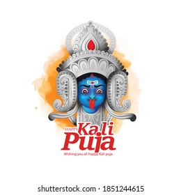 illustration of Goddess Maa Kali Face  on Diwali Kali Pooja background of regions of Bengal, Bihar, Odisha, Maharashtra festival