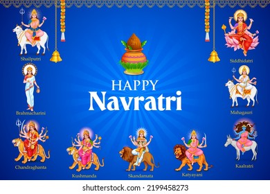 illustration of Goddess Navadurga nine Devi for the celebration of Navratri festival