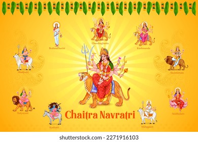 illustration of Goddess Navadurga nine Devi for the celebration of Chaitra Navratri festival