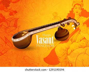 illustration of Goddess  Saraswati, Vasant Panchami India festival