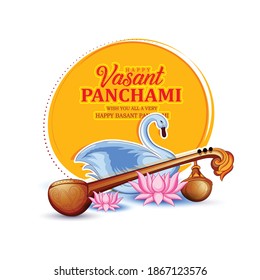 illustration of Goddess Saraswati for  Vasant Panchami Celebration with Background