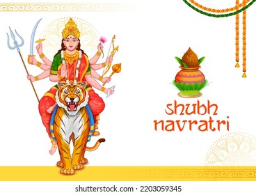 illustration of Goddess Sherawali Maa in Happy Durga Puja Subh Navratri Indian religious festival background