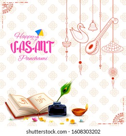 illustration of Goddess of Wisdom Saraswati for Vasant Panchami India festival background