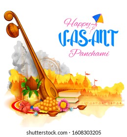 illustration of Goddess of Wisdom Saraswati for Vasant Panchami India festival background