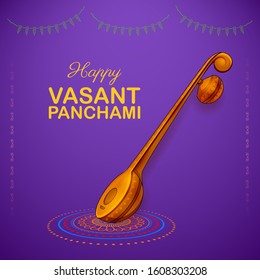 illustration of Goddess of Wisdom Saraswati for Vasant Panchami India festival background