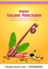 illustration of Goddess of Wisdom Saraswati for Vasant Panchami India festival background