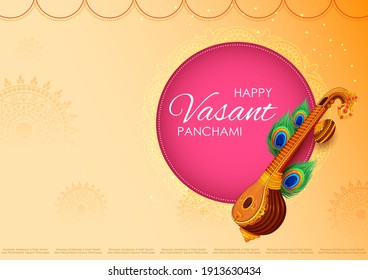 illustration of Goddess of Wisdom Saraswati for Vasant Panchami India festival background