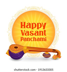 illustration of Goddess of Wisdom Saraswati for Vasant Panchami India festival background